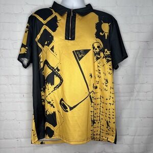 Vintage Style Skull Dice Graphic Zip Polo‎ Shirt  XXL Bowling Rockabilly Y2K Vib